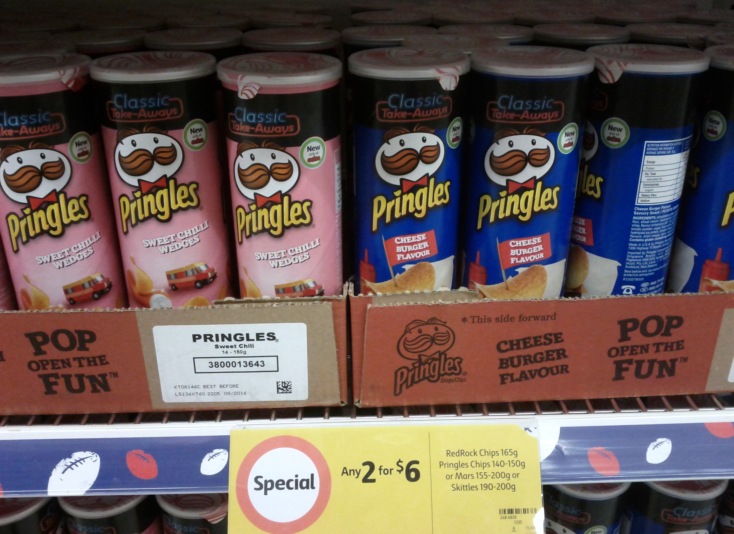 Pringles 150g Sweet Chilli Wedges, Cheese Burger Flavour