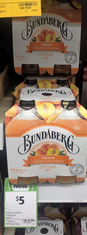 Bundaberg 4 X 375mL Peach Sparkling Drink