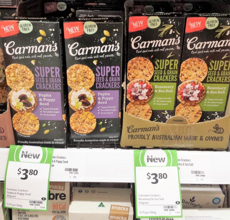 Carman's 80g Super Seed & Grain Crackers Pepita & Poppy Seed, Rosemary & Sea Salt