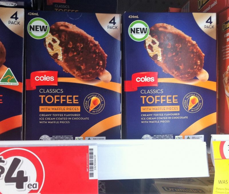 Coles 424mL Classics Toffee With Waffle Pieces Ice Cream