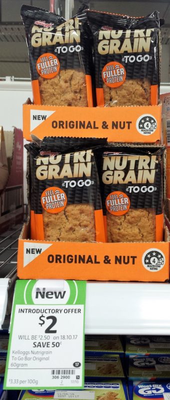 Kelloggs 60g Nutrigrain To Go Bar Original & Nut