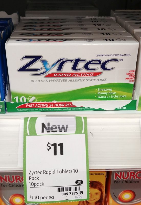 Zyrtec 10 Pack Rapid Acting Relieves Hayfever Allergy Symptoms