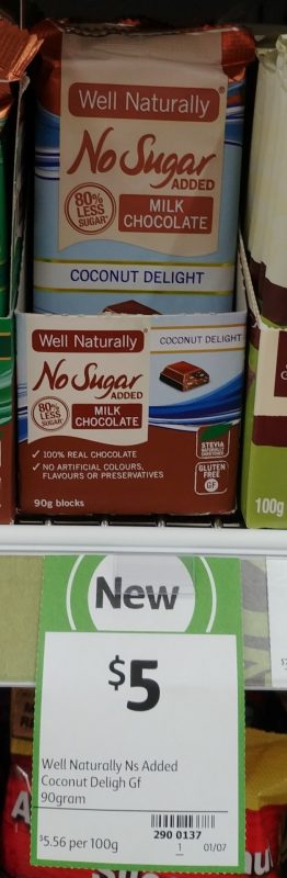 Well Naturally 90g No Sugar Added Milk Chocolate Coconut Delight