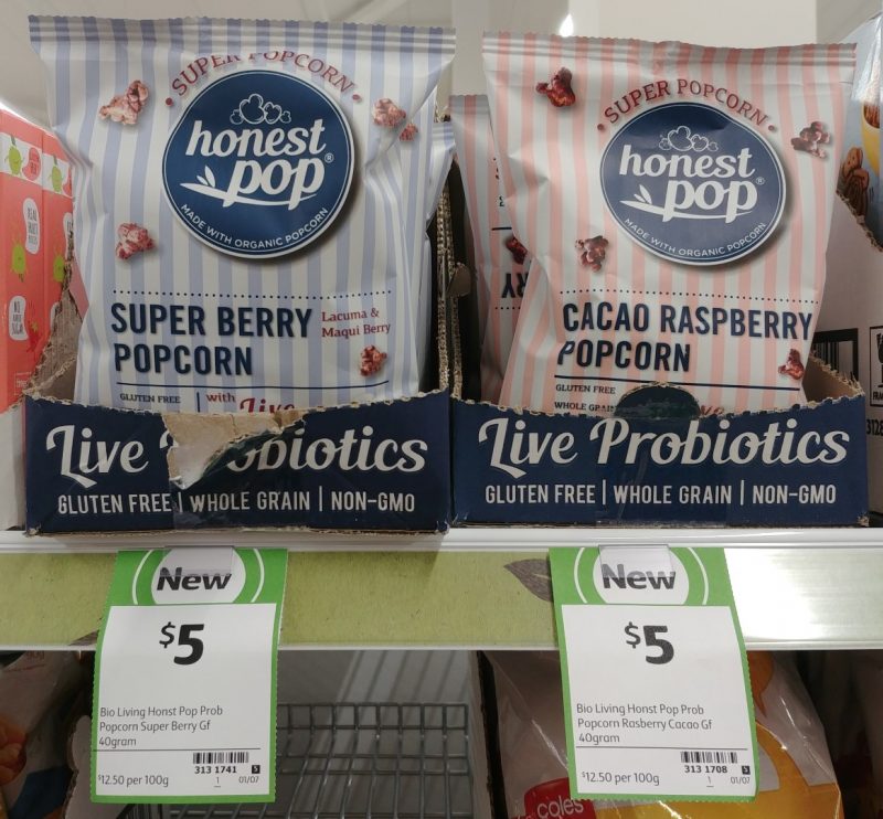 Bio Living 40g Honest Pop Super Popcorn With Live Probiotics Super Berry, Cacao Raspberry