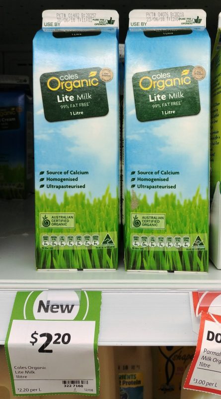 Coles 1L Organic Milk Lite
