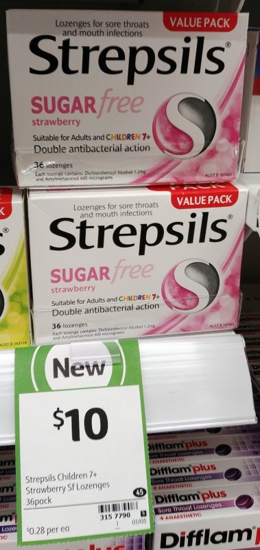 Strepsils 36 Pack Lozenges Sore Throat Sugar Free Strawberry