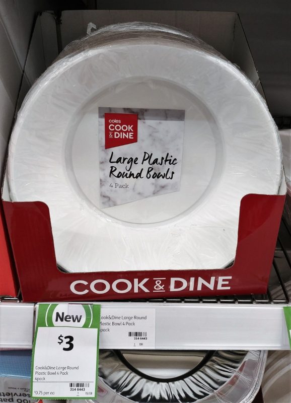Coles 4 Pack Cook & Dine Round Bowls Large Plastic