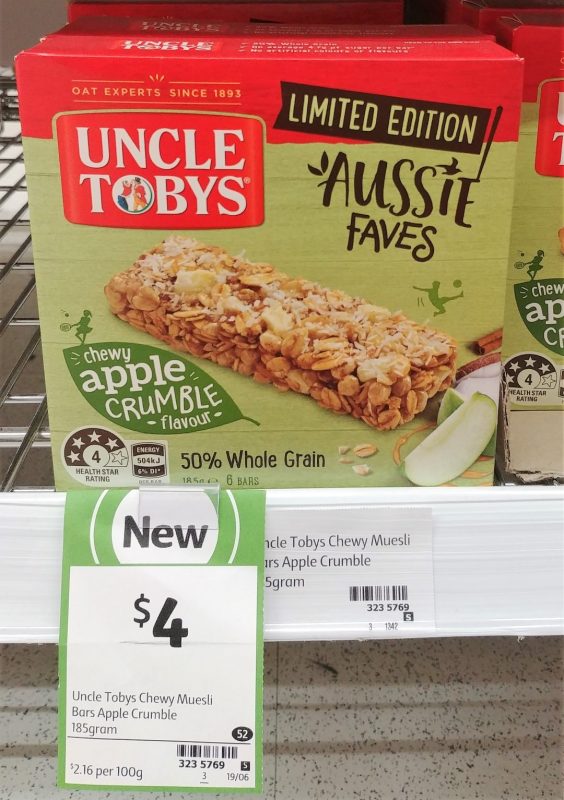 Uncle Tobys 185g Muesli Bar Aussie Faves Limited Edition Chewy Apple Crumble Flavour