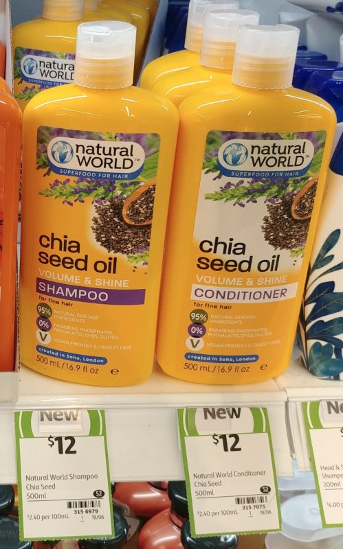 Natural World 500mL Chai Seed Oil Shampoo, Conditioner