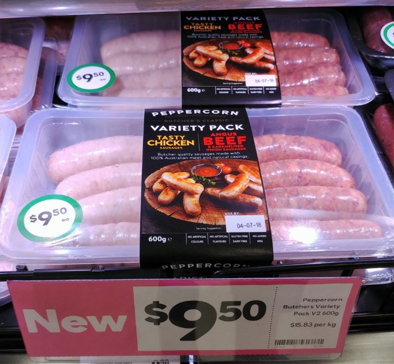 Peppercorn 600g Variety Pack Sausages Chicken, Angus Beef & Caramelised Onion