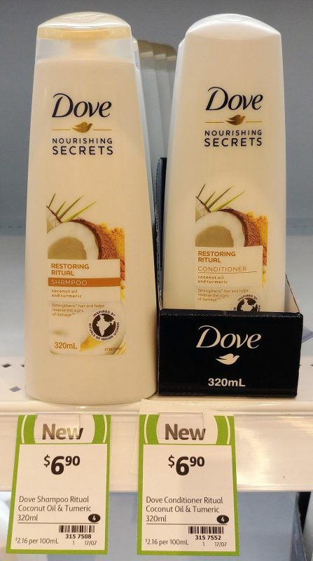 Dove 320mL Restoring Ritual Coconut Oil And Turmeric Shampoo, Conditioner