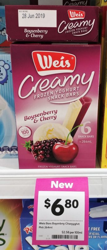 Weis 264mL Frozen Yoghurt Bars Boysenberry & Cherry
