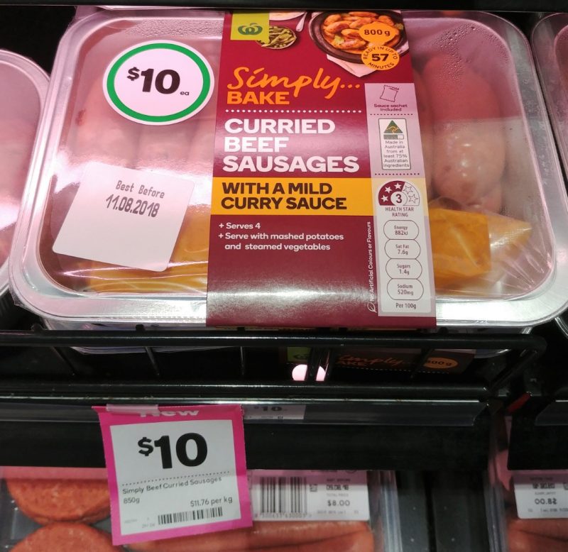 Woolworths 850g Simply Bake Curried Beef Sausages