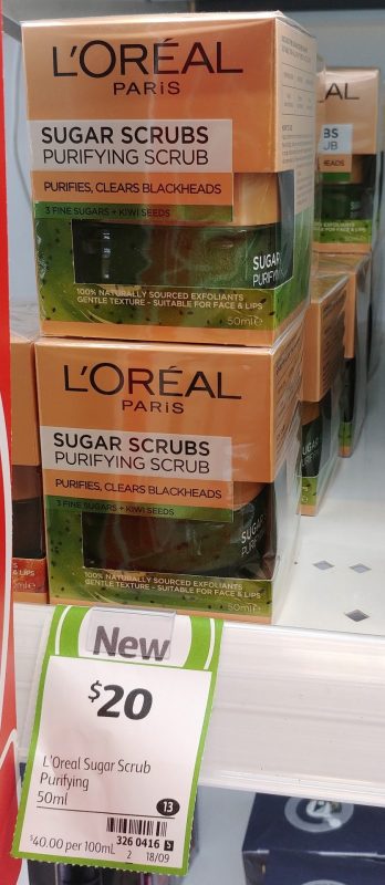 L'Oreal 50mL Sugar Scrubs Purifying Scub 3 Fine Sugars + Kiwi Seeds