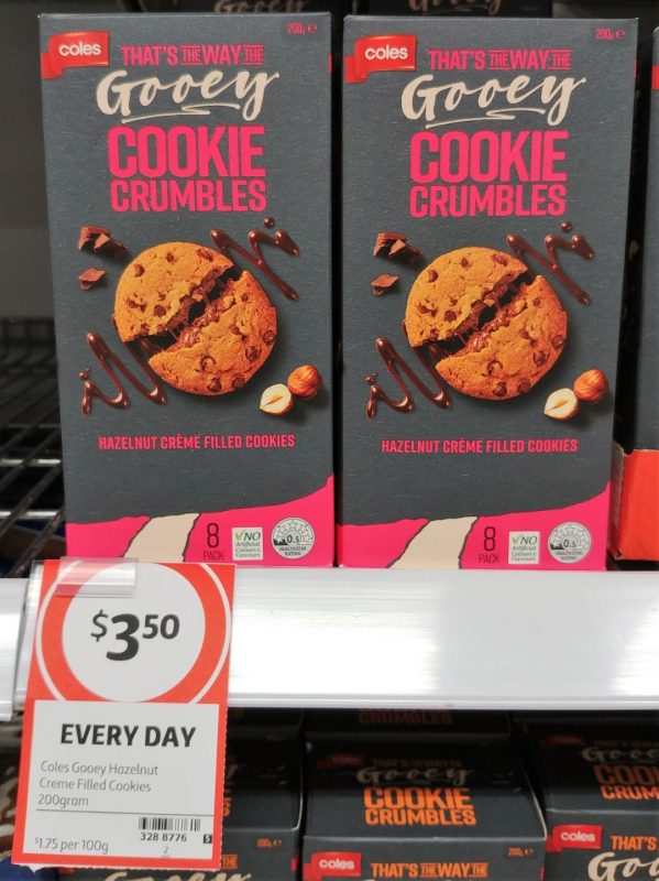 Coles 200g That's The Way The Gooey Cookie Crumbles Cookies Hazelnut Creme Filled
