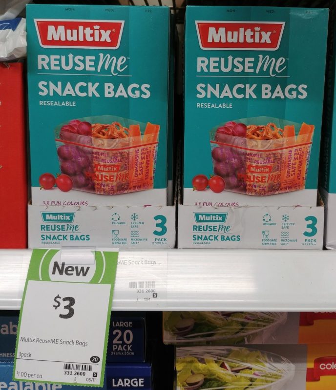 Multix 3 Pack Reuse Me Snack Bags