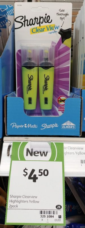 Sharpie 2 Pack Highlighter Clear View Yellow