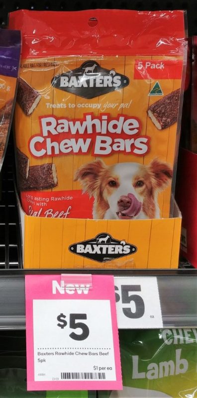 Baxter's 5 Pack Dog Treats Chew Bars Rawhide Beef