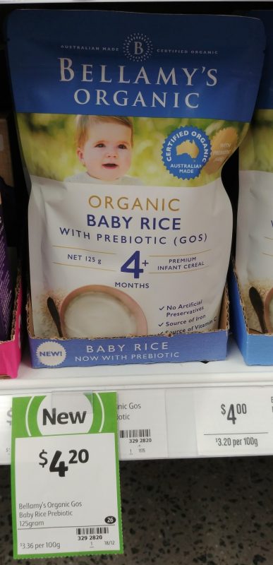Bellamy's Organic 125g Baby Rice With Prebiotic (GOS)