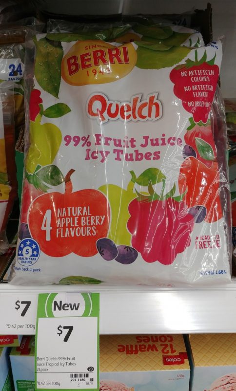 Berri 24 Pack Quelch Icy Tubes 99% Fruit Juice