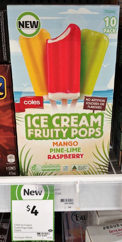 Coles 750mL Ice Cream Fruity Pops Mango, Pine Lime, Raspberry