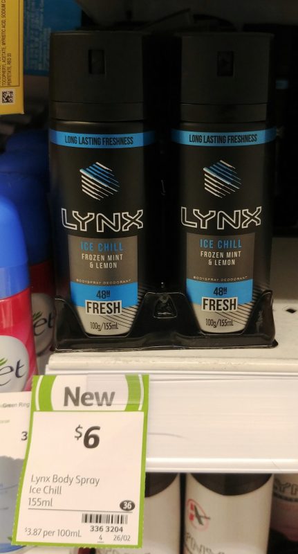 Lynx 155mL Bodyspray Deodorant Ice Chill Fresh