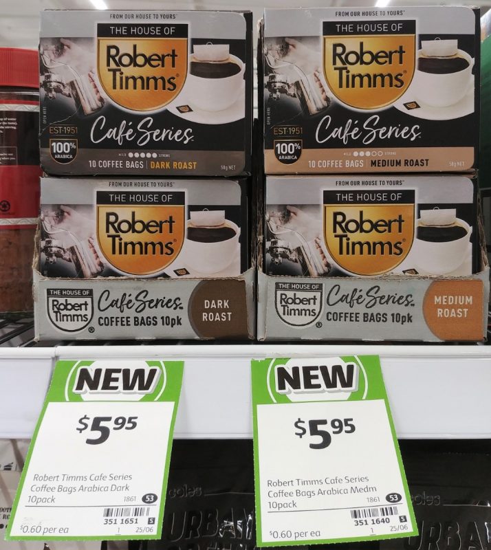 Robert Timms 58g Cafe Series Coffee Bags Roast Dark, Medium