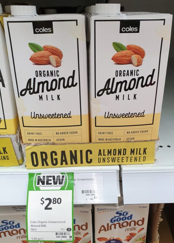 Coles 1L Almond Milk Organic Unsweetened