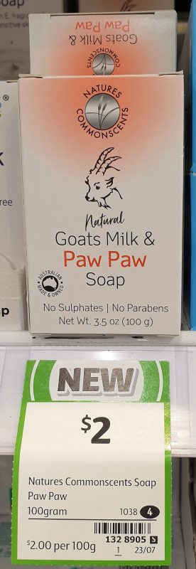 Natures Commonscents 100g Soap Goats Milk & Paw Paw
