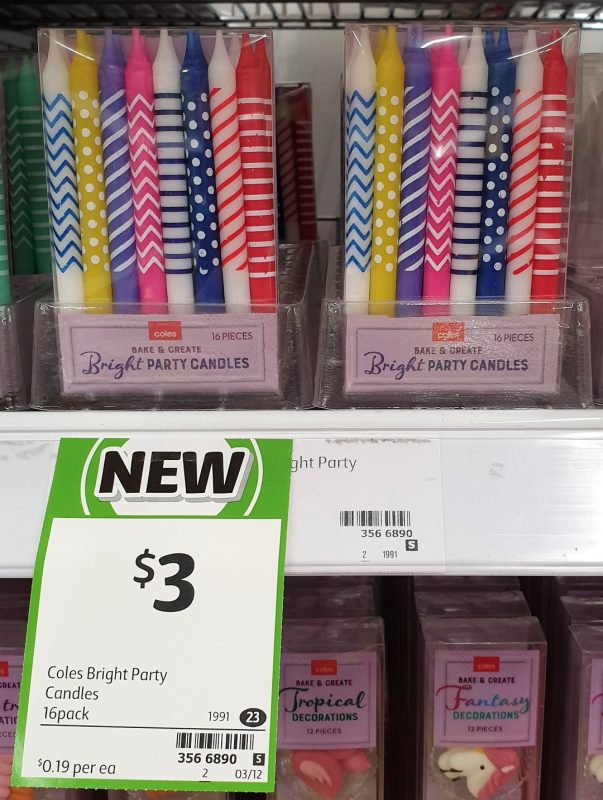 Coles 16 Pack Bake & Create Party Candles Bright