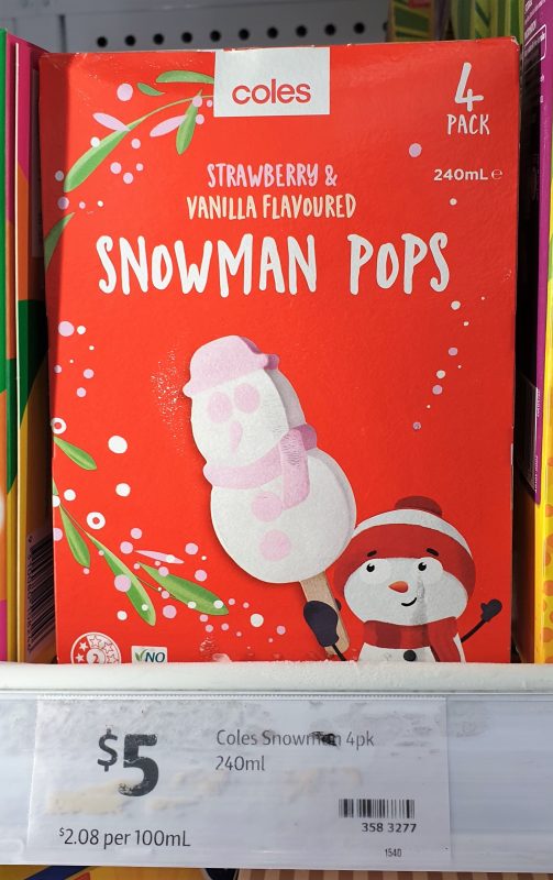 Coles 240mL Snowman Pops Strawberry & Vanilla Flavoured
