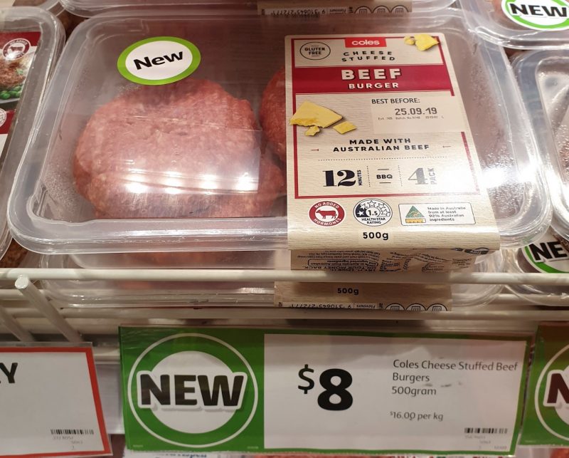 Coles 500g Burger Beef Cheese Stuffed