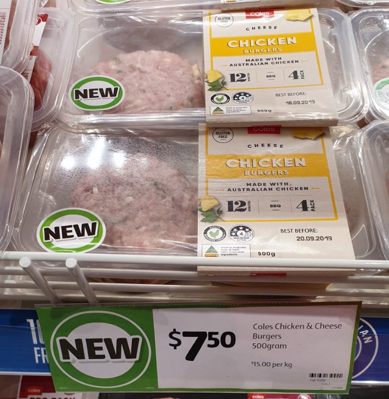 Coles 500g Chicken Burgers Cheese