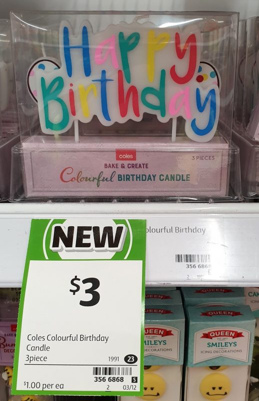 Coles 6 Pack Bake & Create Candles Birthday Colourful
