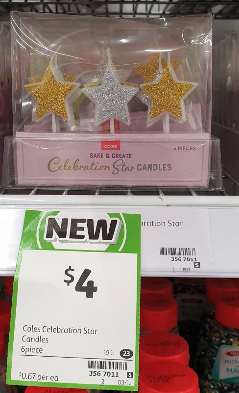Coles 6 Pack Bake & Create Candles Celebration Star