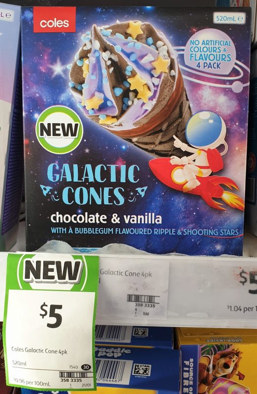 Coles 520mL Galactic Cones Chocolate & Vanilla