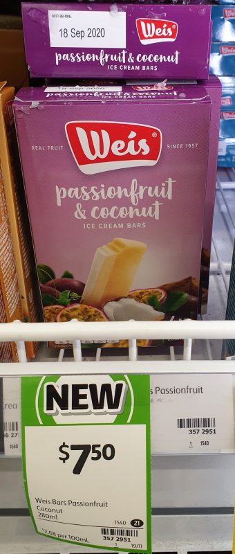Weis 280mL Ice Cream Bars Passionfruit & Coconut