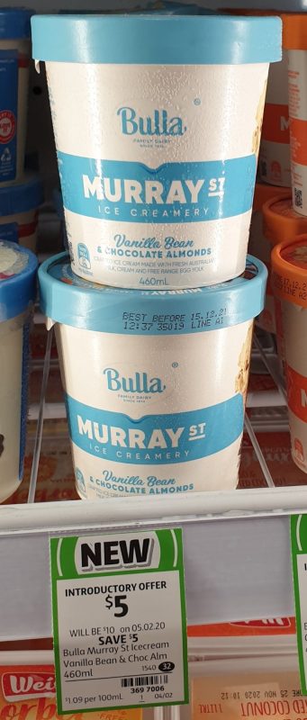 Bulla 460mL Murray St Ice Creamery Vanilla Bean Chocolate Almonds
