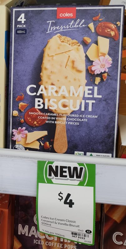 Coles 400mL Irresistible Ice Cream Caramel Biscuit