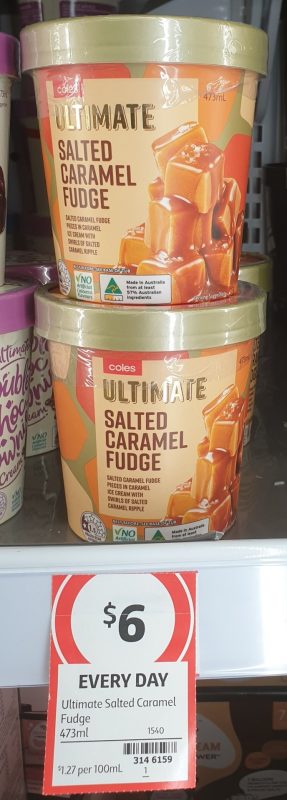 Coles 473mL Ultimate Ice Cream Salted Caramel Fudge