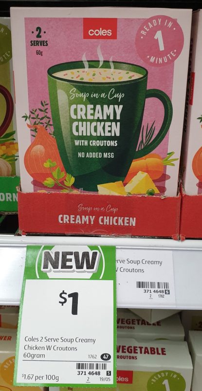 Coles 60g Soup In A Cup Creamy Chicken With Croutons
