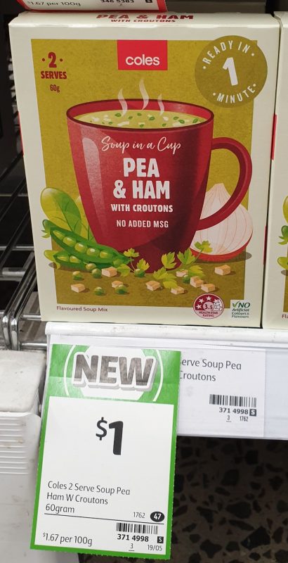 Coles 60g Soup In A Cup Pea & Ham With Croutons