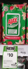 Ajax 110 Pack Wipes Multipurpose Eco Respect Vanilla & Berries