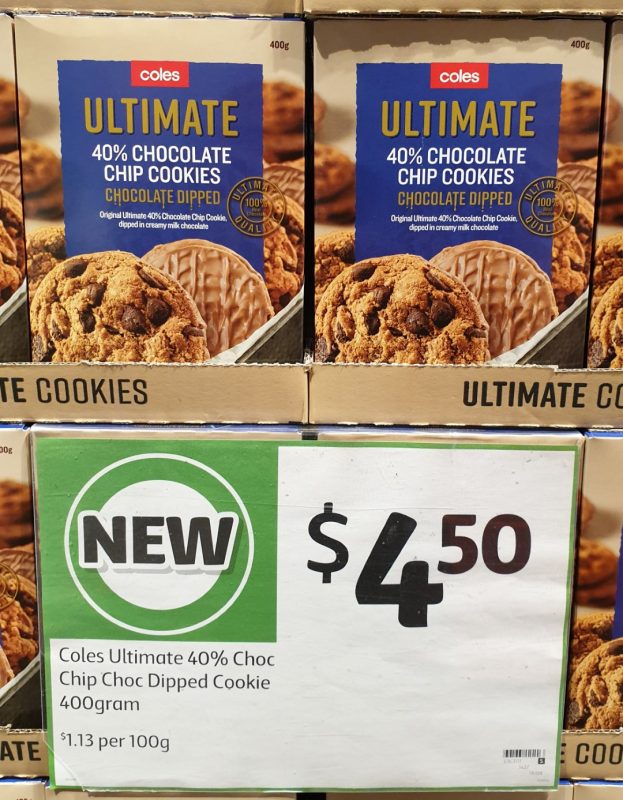 Coles 400g Ultimate 40% Chocolate Chip Cookies Chocolate Dipped