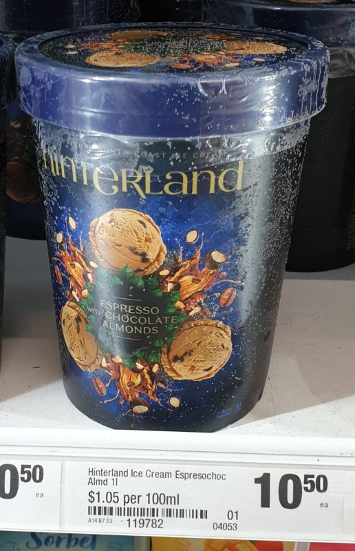 Hinterland 1L Ice Cream Espresso With Chocolate Almonds