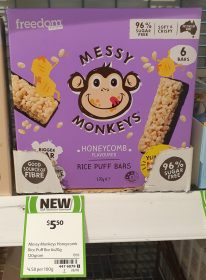 Freedom Foods 120g Messy Monkeys Rice Puff Bars Honeycomb Flavoured