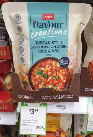 Coles 430g Flavour Creations Soup Tuscan Style Chredded Chicken Rice Veg